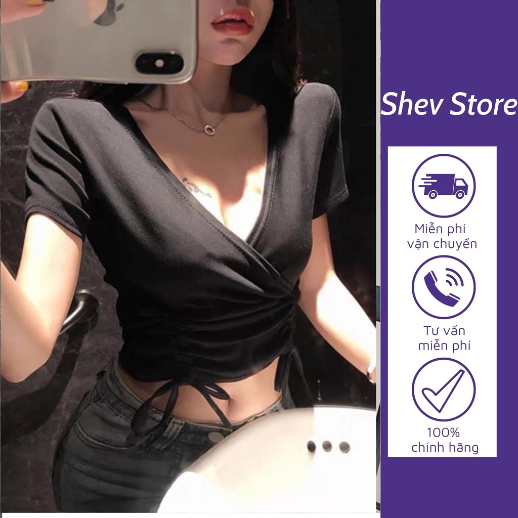 Áo croptop nữ kiểu tay ngắn dây rút eo hàn quốc CRT007