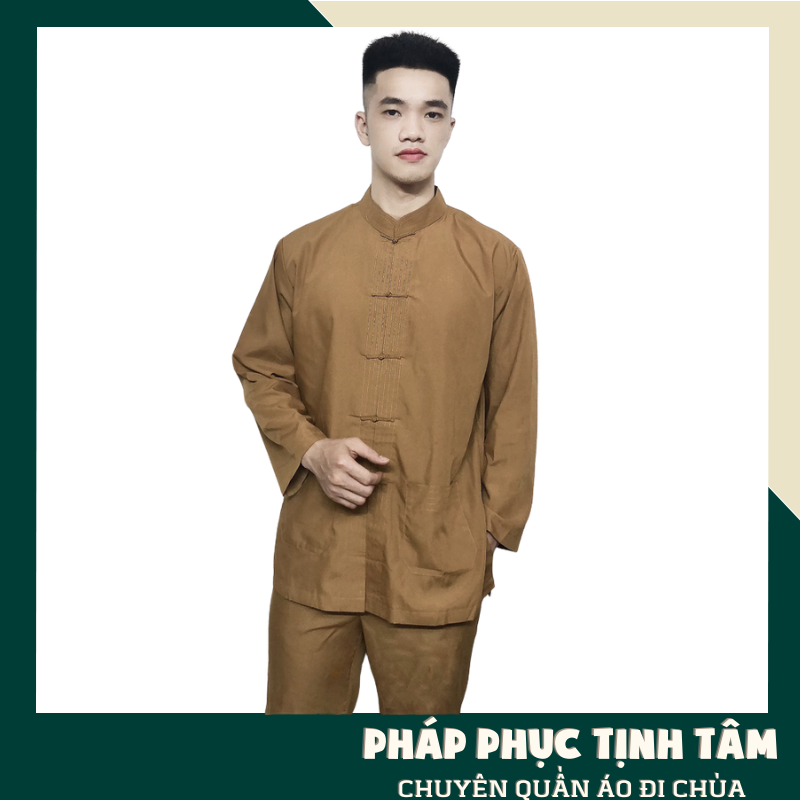 Quần Áo Đi Chùa Bộ Nam Lãnh Tụ Dài Tay Cao Cấp Lịch Sự Chất Vải Dày Dặn Mềm Mịn Mặc Rất Mát Và Thoải Mái
