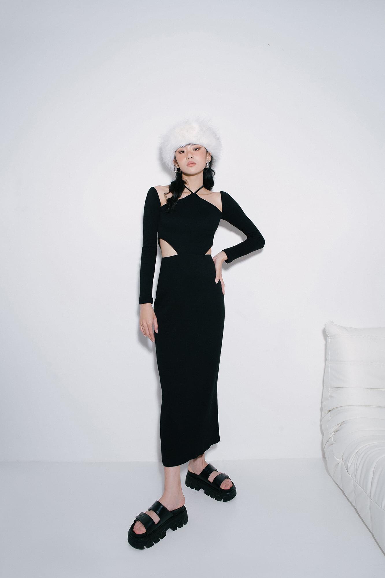 Clélie - đầm naomi dress | đầm tay dài ôm body họa tiết trơn