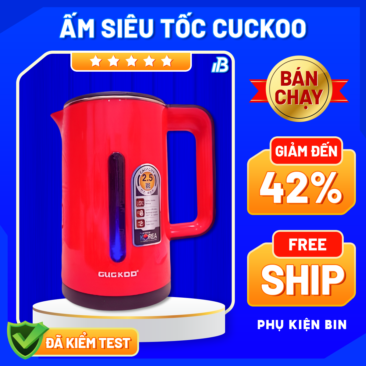 Ấm siêu tốc, Ấm đun nước siêu tốc CUCKOO công suất 1500w mạnh mẽ, Bình đun nước siêu tốc, Bình đun siêu tốc