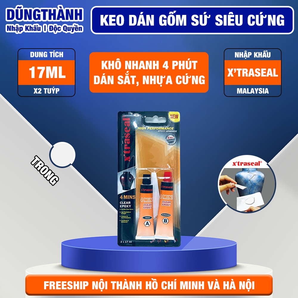 Keo Dán Siêu Dính Keo Dán Thủy Tinh Keo Malaysia Xtraseal Keo Trong Suốt khô nhanh 4 phút đa năng ab 4 Minutes Steel Epoxy 17ml x 2