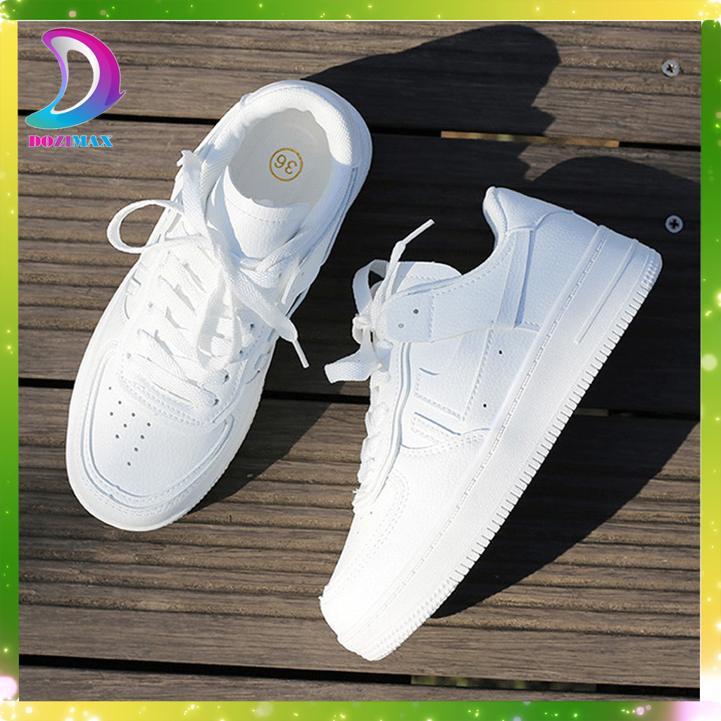 HOÀN TIỀN 15 giày thể thao nam nữ sneaker màu trắng mới 2021 chất liệu da PU đế cao 3cm dễ làm sạch DOZIMAX