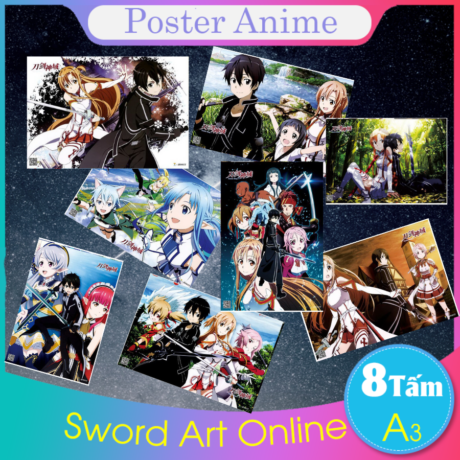 Giấy Xịn] Set 8 tấm tranh poster A3 Sword Art Online anime siêu chất |  