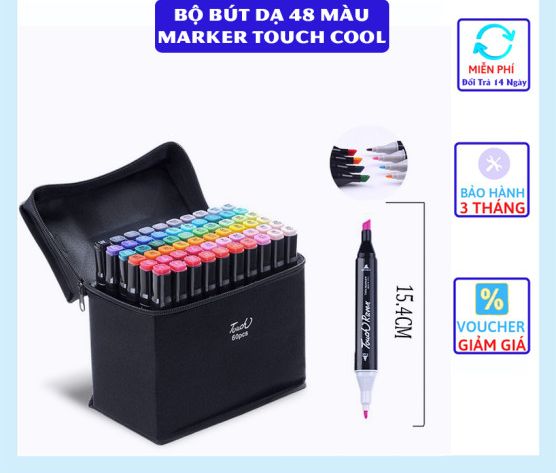 Bộ Bút Dạ 2 Đầu 48 Cây Marker Touch Cool - Set bút màu dạ 48 cây kèm túi, màu dạ quang thiết kế hội họa, vẽ tranh,bút đánh dấu
