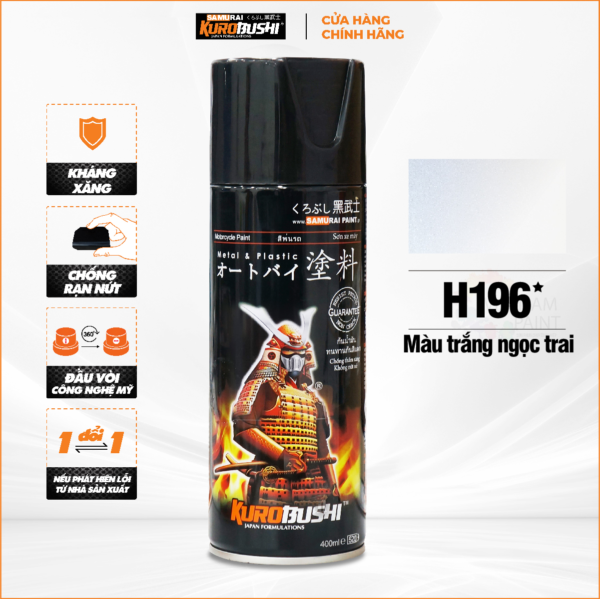 Sơn xịt samurai kurobushi - màu trắng ngọc trai honda h196 chuyên dùng cho xe máy