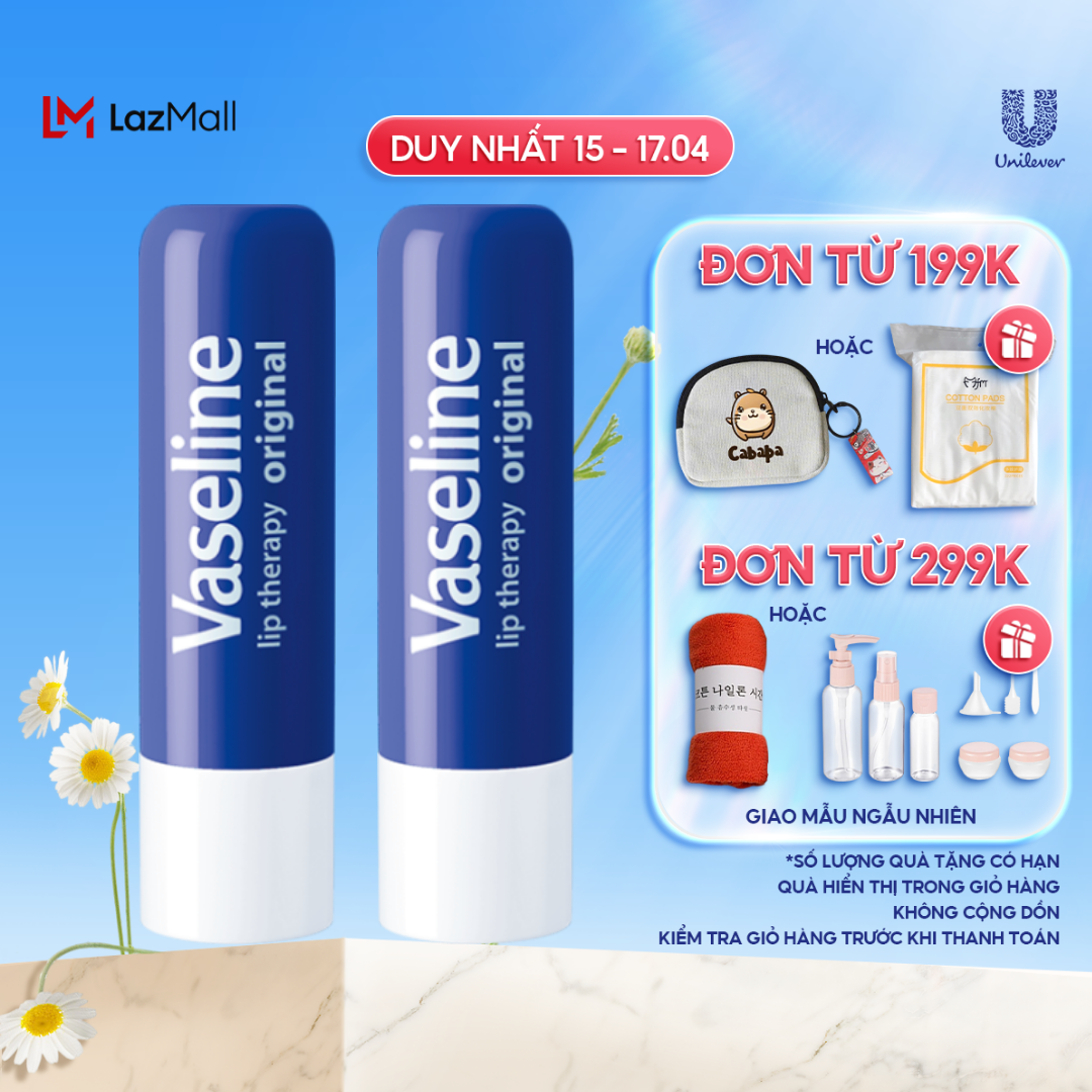 Bộ 2 son dưỡng môi Vaseline dạng thỏi 4.8g: Lô Hội và Mềm Mịn
