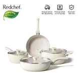 Redchef Bộ 7 món bằng gốm chống dính Sea Không chứa PFAS, PTFE và PFOA Thích hợp cho mọi bếp gas, nồi và chảo nấu ăn