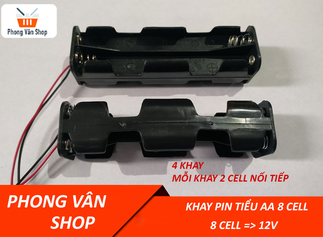 Khay pin tiểu AA nối tiếp- 8 cell 12v - 4 khay -mỗi khay 2 cell nối tiếp