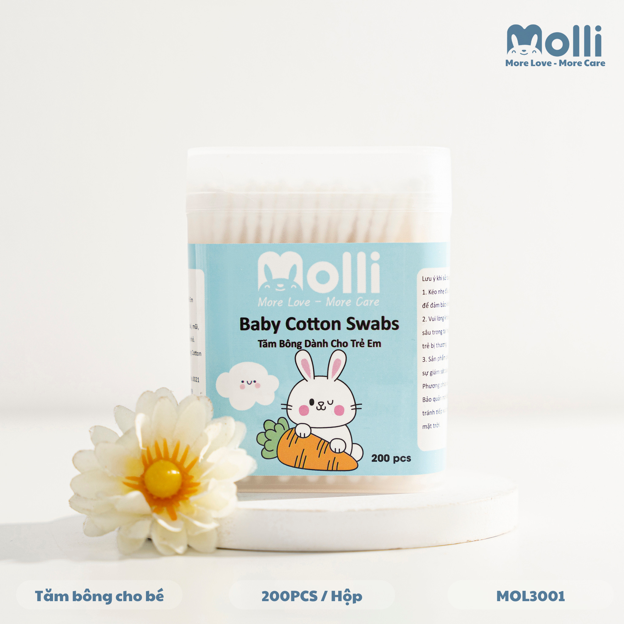 Tăm bông trẻ em Molli kháng khuẩn cho bé sơ sinh ngoáy tai, mũi