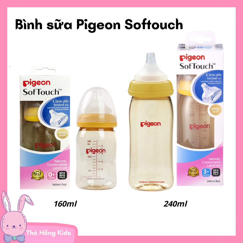Bình sữa Softouch chất liệu PPSU 160/240ml cho bé từ sơ sinh - Thỏ Hồng Kids