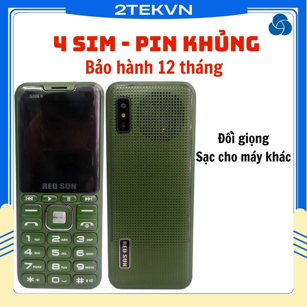 Điện thoại 4 sim giá rẻ Red Sun 6, pin khủng, giả giọng nói, sạc pin cho máy khác