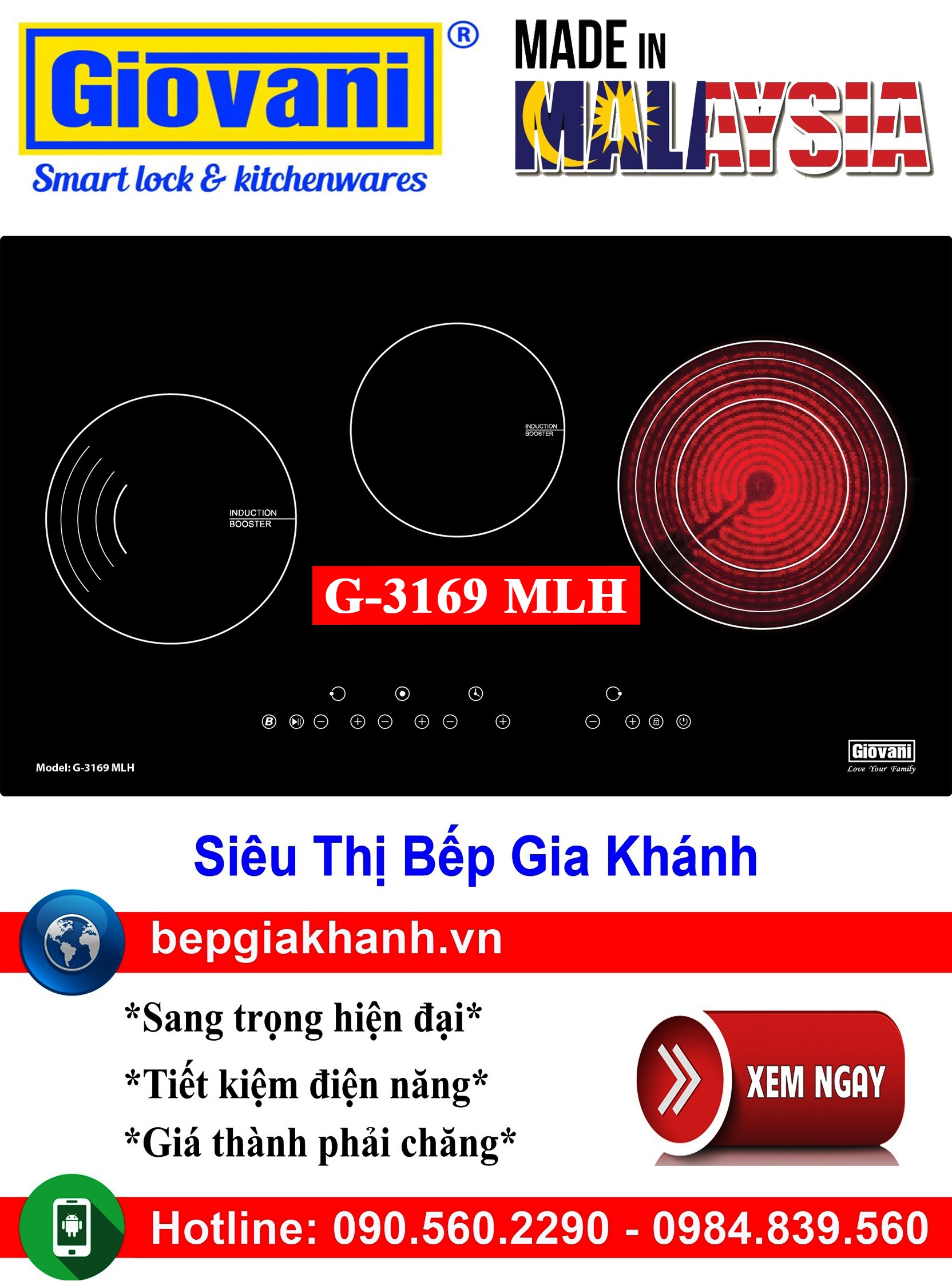 [HCM]Bếp điện từ 3 vùng nấu Giovani G-3169 MLH nhập khẩu Malaysia, bếp từ, bếp điện từ, bếp từ đôi, bếp điện từ đôi, bếp từ giá rẻ, bếp điện từ giá rẻ, bếp từ đơn, bep tu don, bep tu