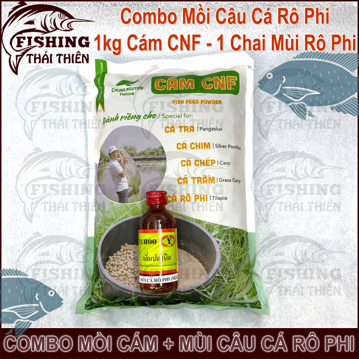 Mồi câu cá rô phi combo 1kg cám cnf + 1 chai tinh mùi thái lan m21 chuyên câu cá rô phi