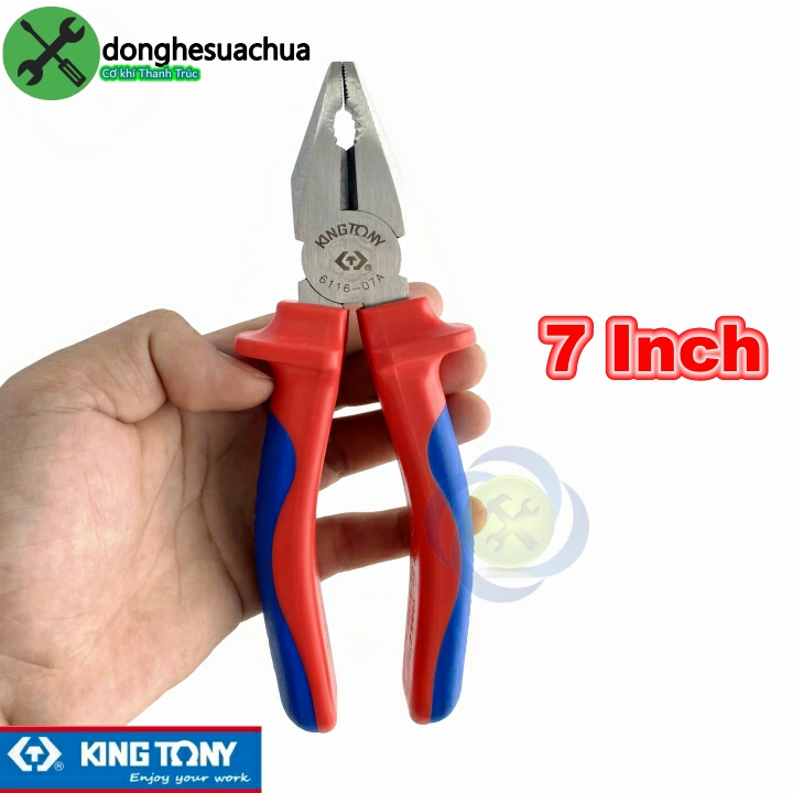 Kìm điện kingtony 6116-07a cán xanh - đỏ