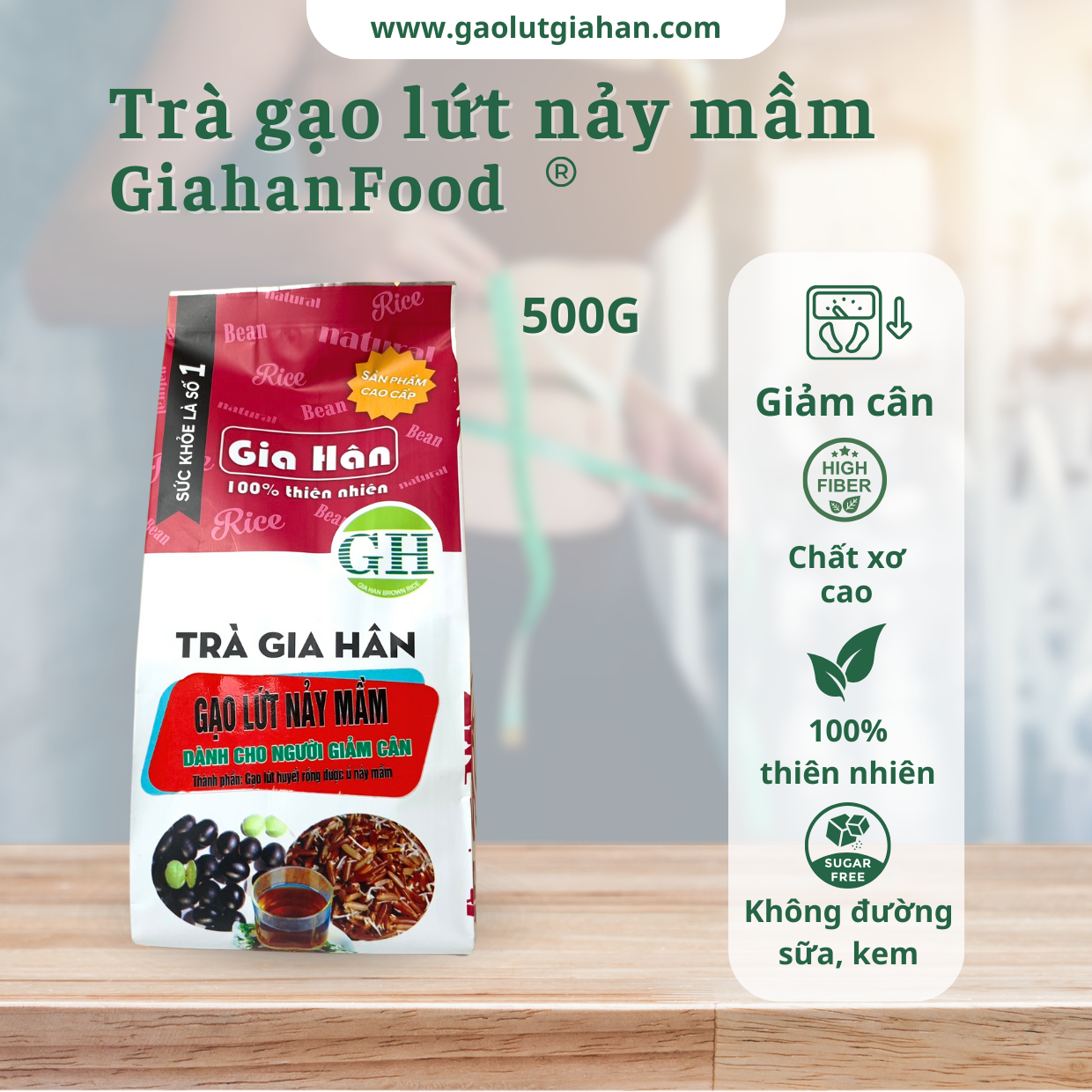 Trà gạo lứt ,giảm cân,giảm mỡ bụng GIAHAN FOOD trà giảm cân tại nhà, hiệu quả, an toàn, làm từ gạo lứt huyết rồng, gạo hướng hữu cơ.