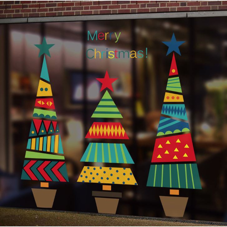 Bộ 3 cây decal dán kính trang trí noel cây thông noel - 046. 3 cây thông