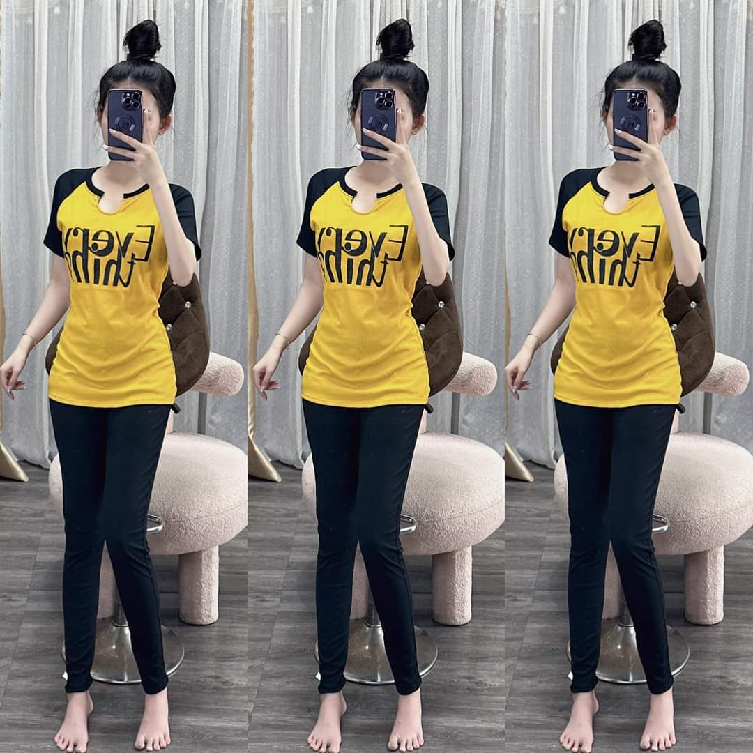 Set thun gân tay áo phối màu siêu xinh - logo in sắc nét - sp y hình