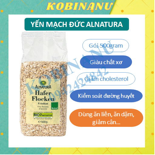 Yến mạch ăn liền Alnatura Đức 500gr chế biến ăn dặm cho bé, dùng giảm cân, ăn kiêng Kobinanu