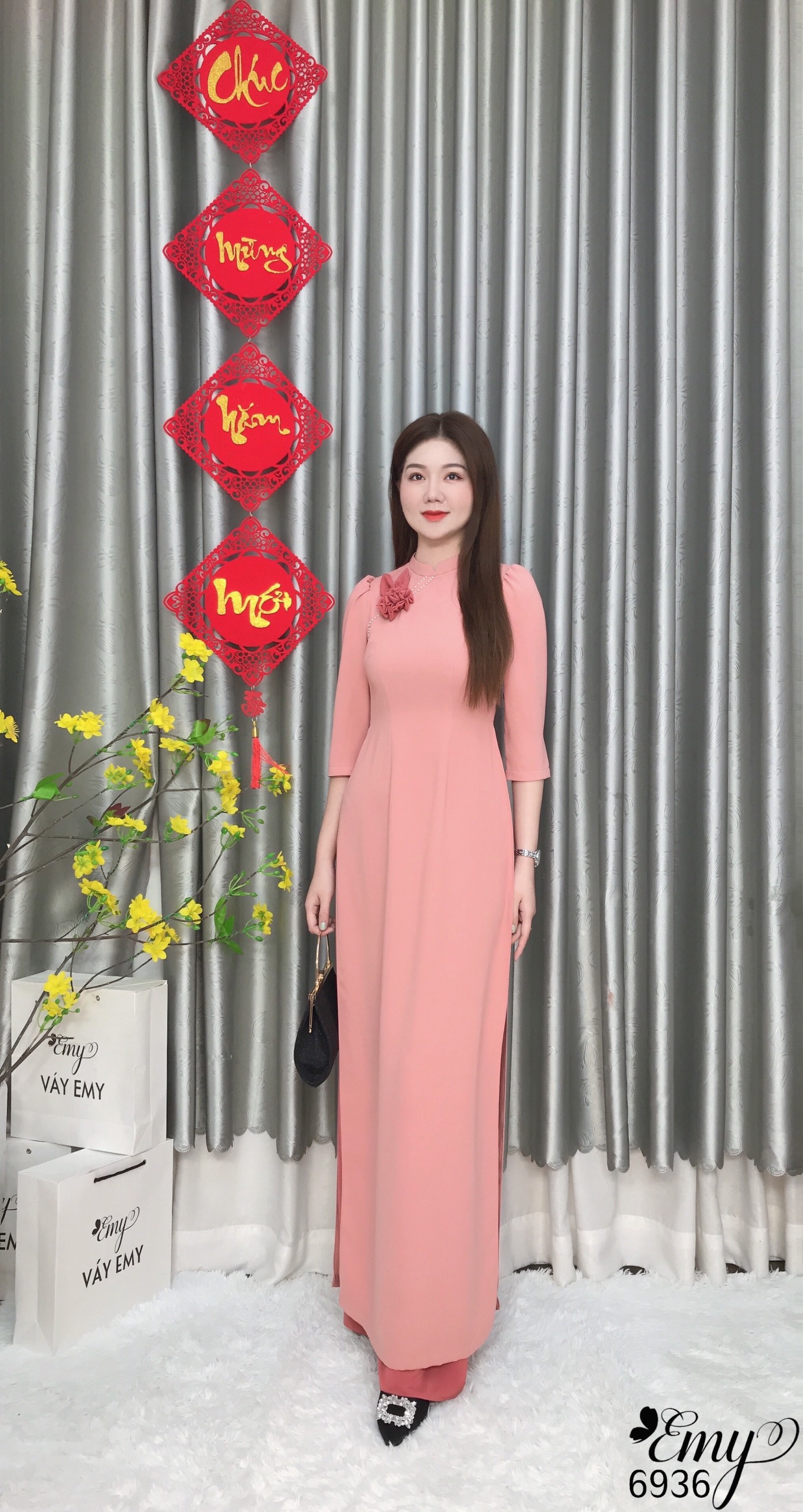 Emy em6936 sét áo dài hồng