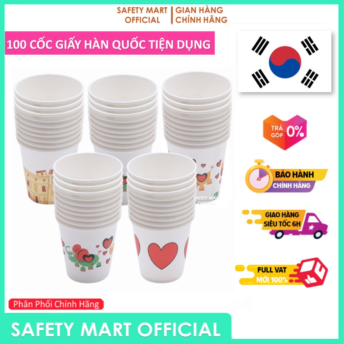 Bộ 100 chiếc ly giấy hàn quốc, cốc giấy 7oz 210ml / 5oz 150ml, cốc giấy văn phòng, tiện lợi, an toàn thân thiện với môi trường và người sử dụng