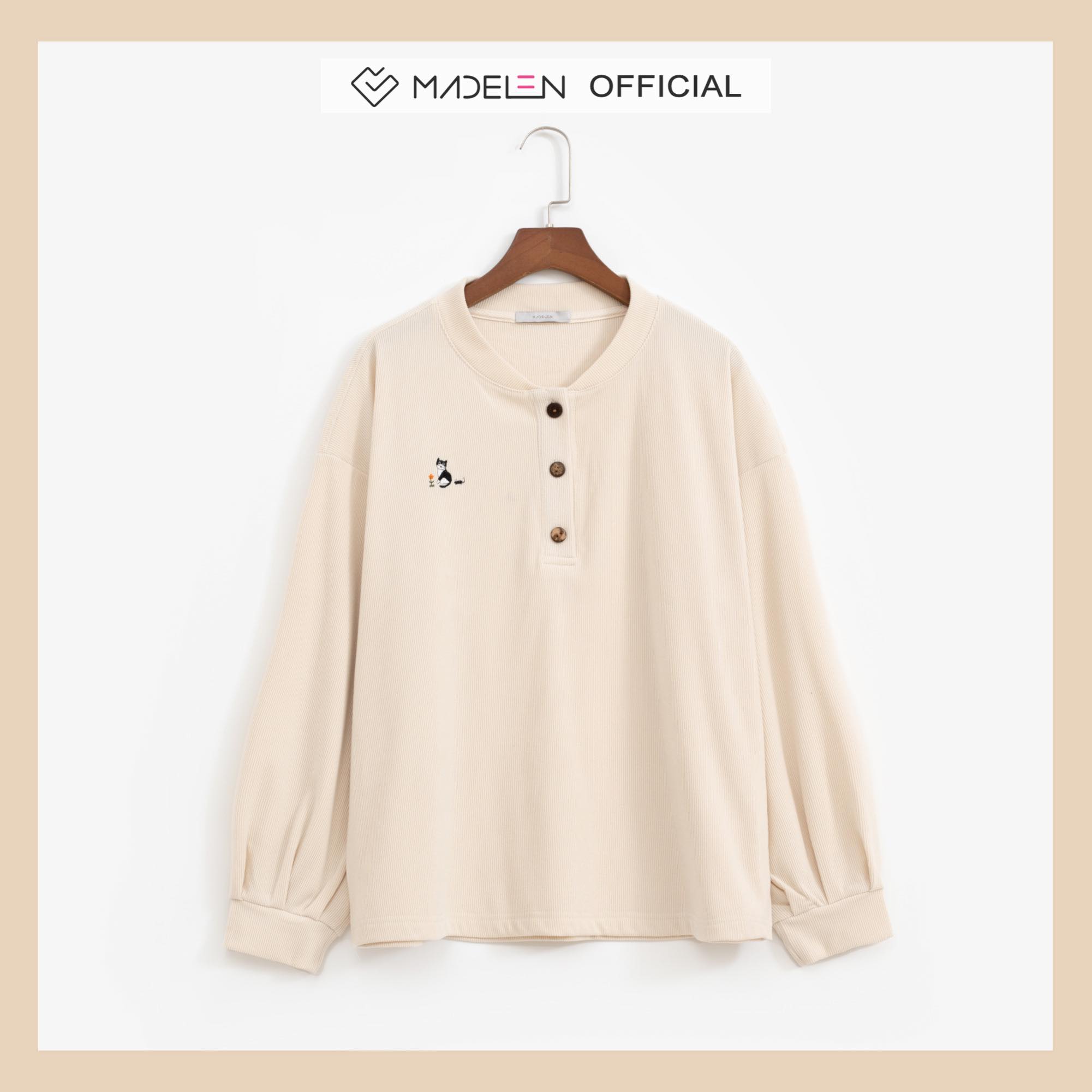 Áo sweater dáng suông rộng thêu cute MADELEN