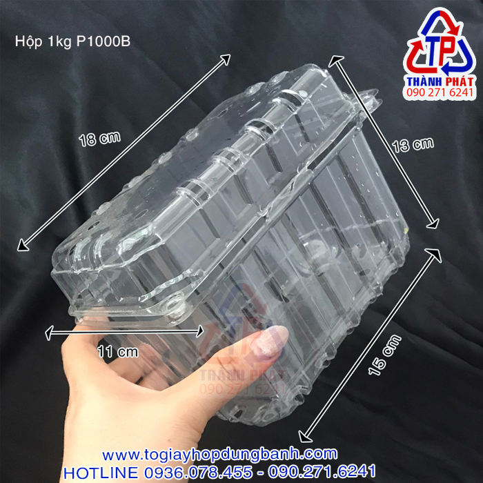 [HCM]50 Hộp đựng trái cây 1kg - Hộp đựng dâu - Hộp đựng cherry - Hộp Nhựa P1000B - Hộp đục lỗ