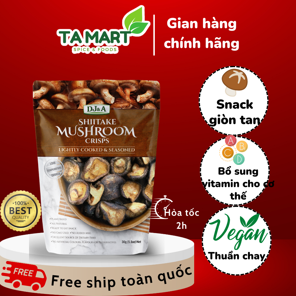 Nấm Hương Sấy Giòn DJ&A Úc Túi 30g, 65g, 150g - NHẬP KHẨU ÚC - DJ&A Shiitake Mushroom Crisps