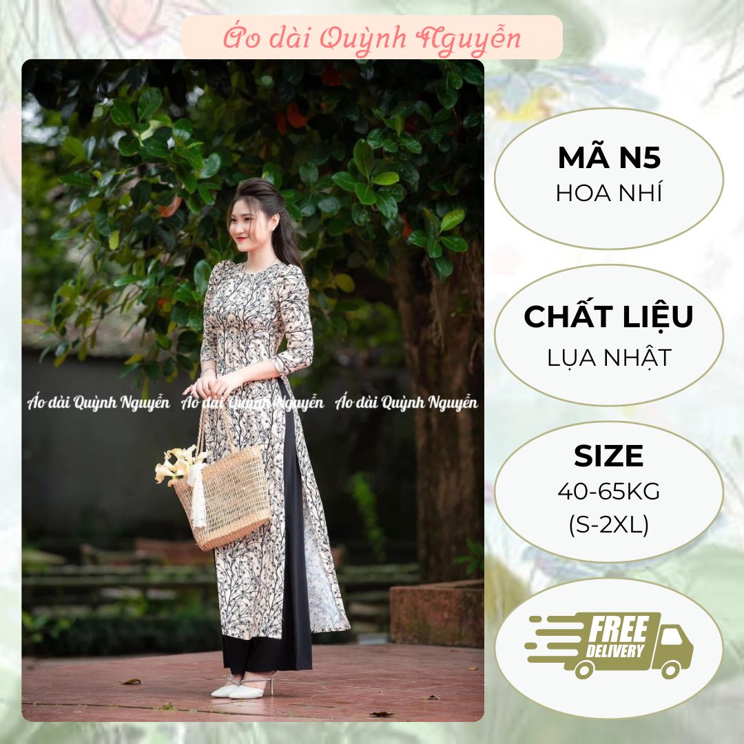 Áo dài, áo dài cách tân hoa nhí in 6d lụa nhật cao cấp MÃ N5