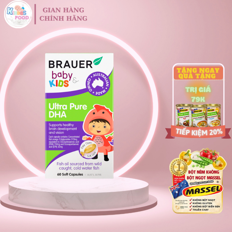 Viên mềm bổ sung DHA tinh khiết Brauer Baby & Kids Ultra Pure DHA cho trẻ