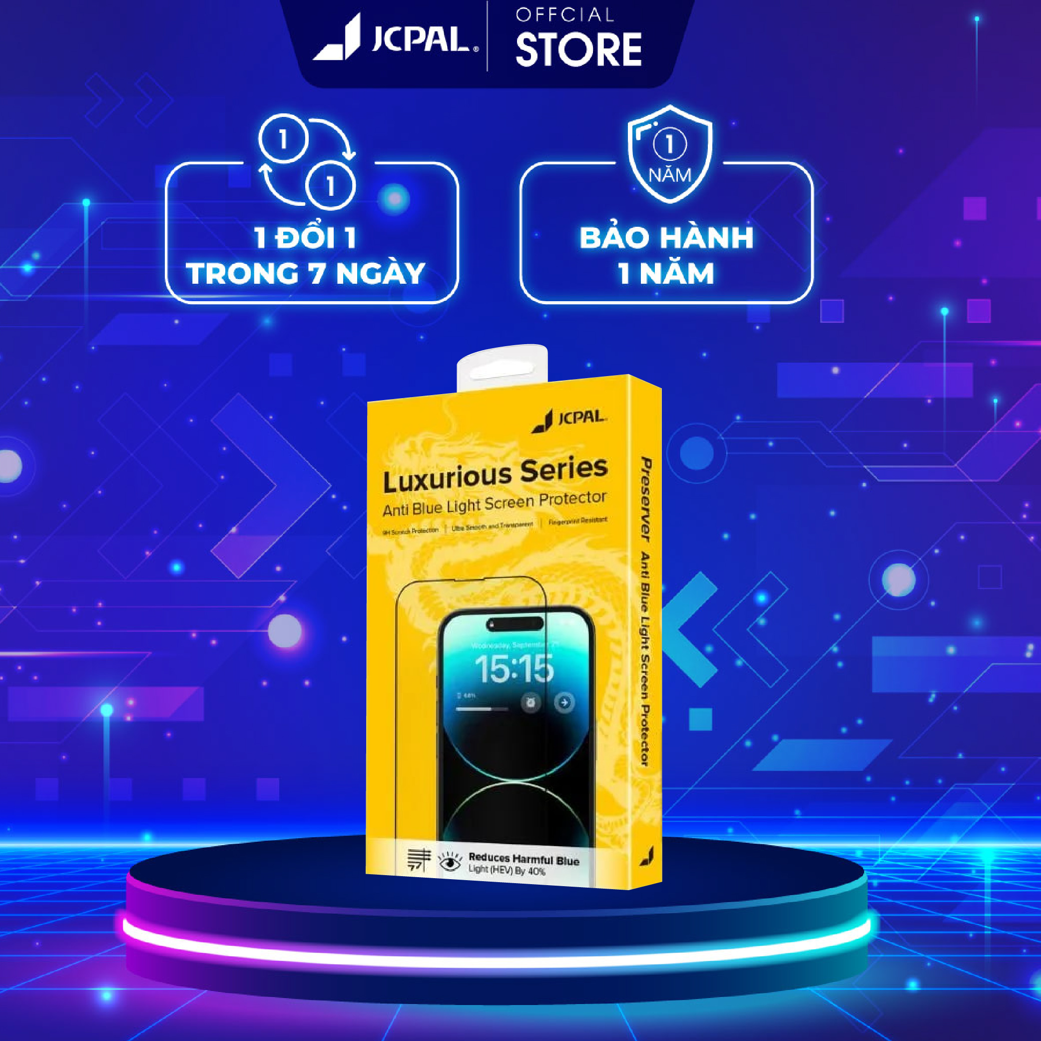 Kính cường lực jcpal chống ánh sáng xanh ip 14| 14 plus| 14 pro| 14 pro max chính hãng, chống bám vân tay