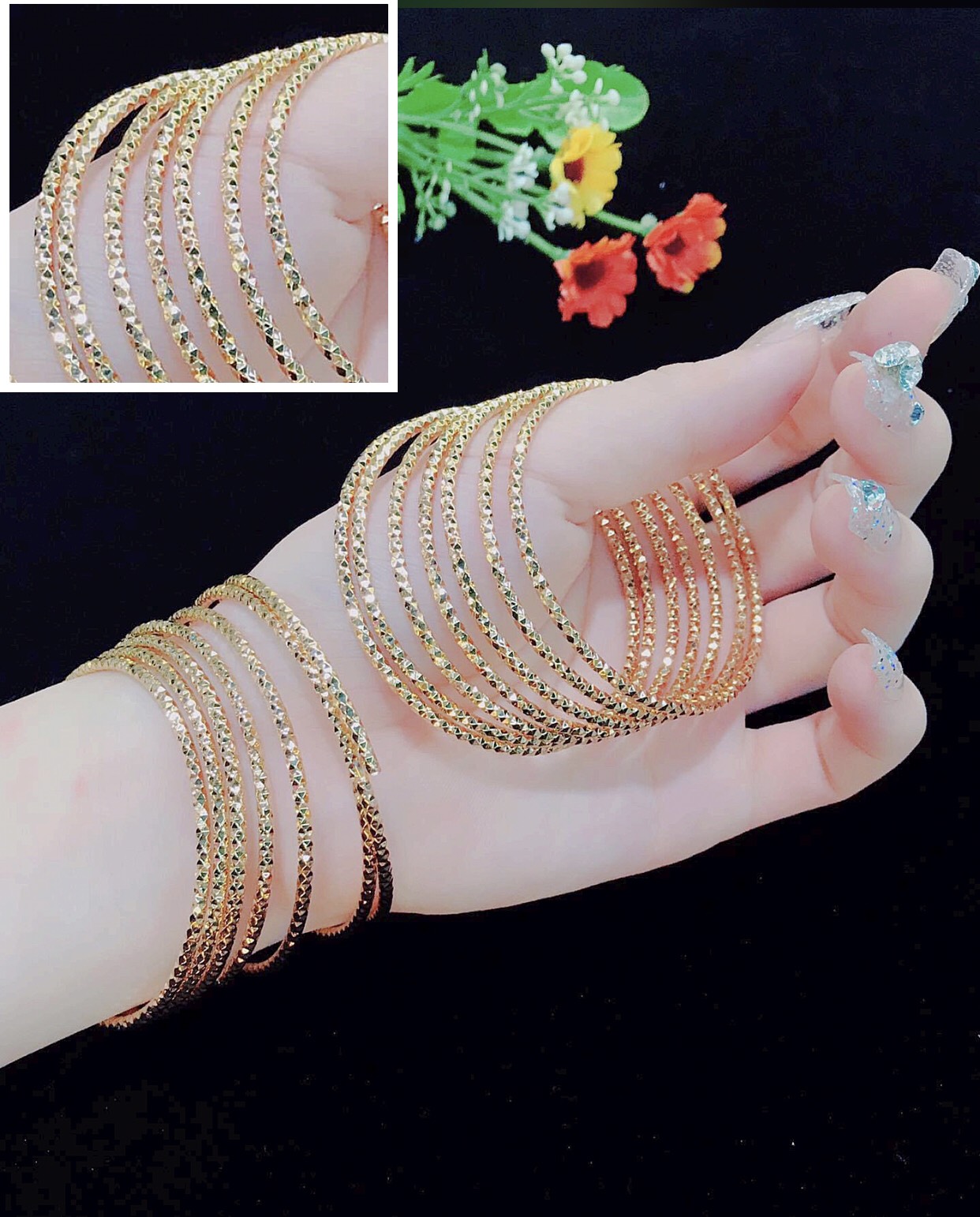 Bộ vòng ximen 7 chiếc mạ vàng 18K cao cấp JK Silver có khóa thườngcam kết không đen không bay màu đeo cực sang chảnh thích hợp đi tiệclàm quà tặng trang sức nữ vàng trang sức hot trend TH.ximen31