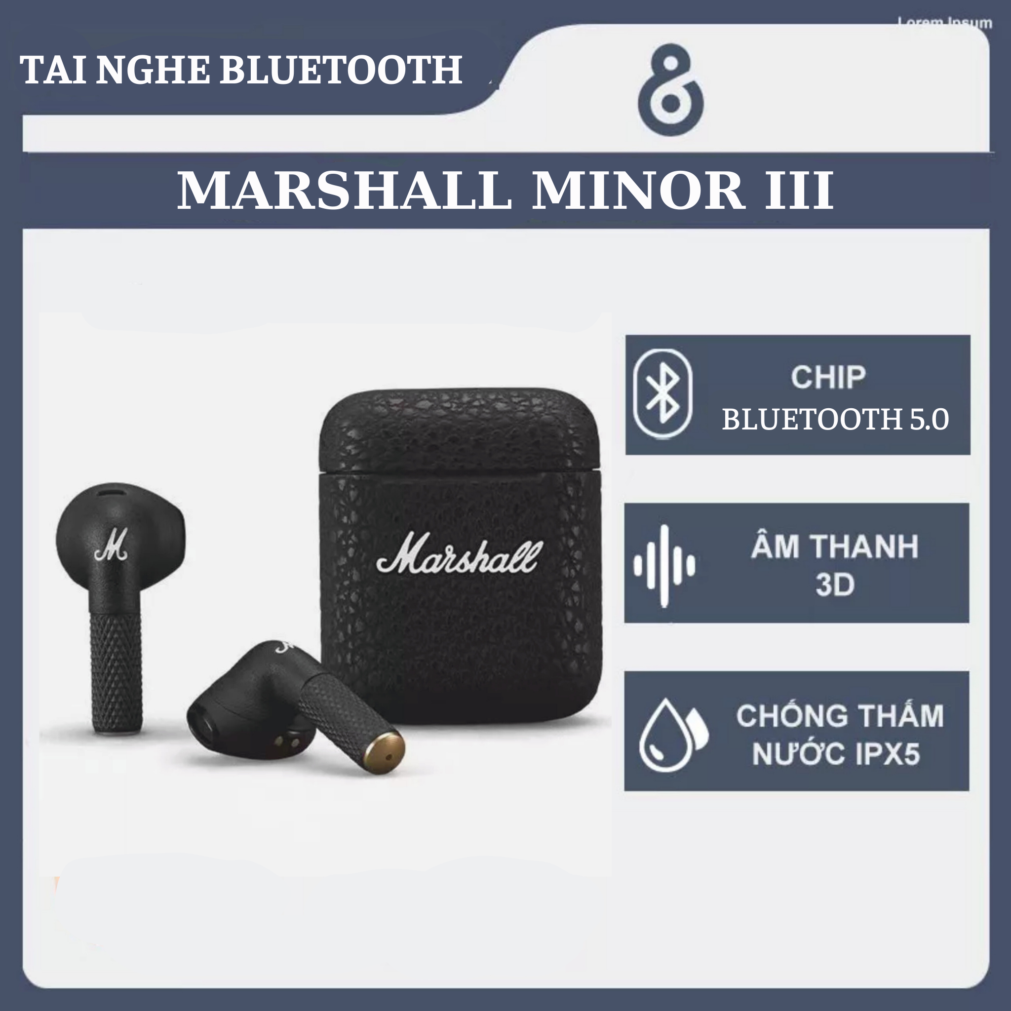 Tai Nghe Bluetooth MARSHALL MINOR 3 Nhét Tai Không dây Âm bass mạnh mẽ, Chống ồn ANC, Chuẩn âm thanh , kháng nước tốt ,chuẩn chống nước, Dành Cho iphone Và Android