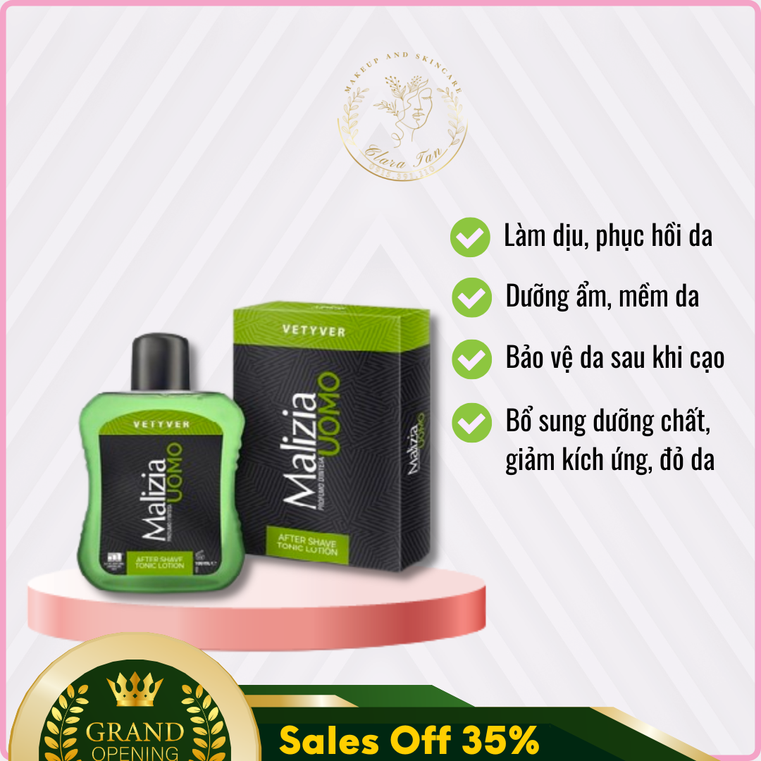 Nước dưỡng da sau cạo râu Malizia Vetyver After shave tonic Lotion 100ml