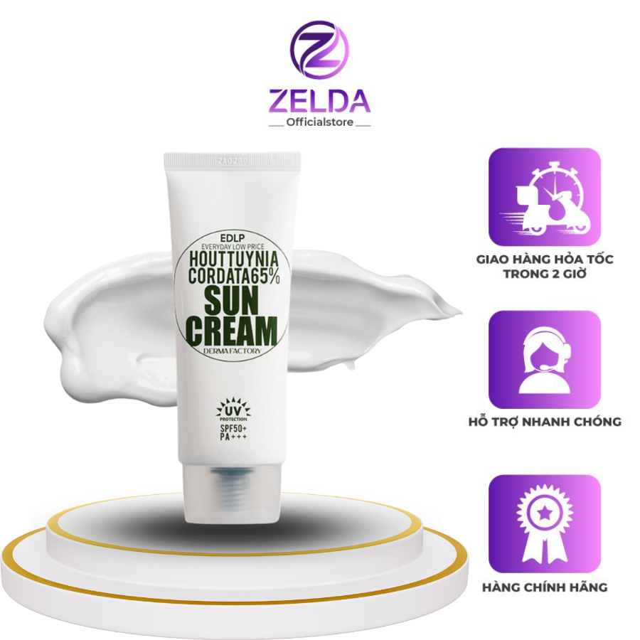 Kem chống nắng diếp cá Derma Factory Houttuynia Cordata 65% Sun Cream 50g Zelda Store