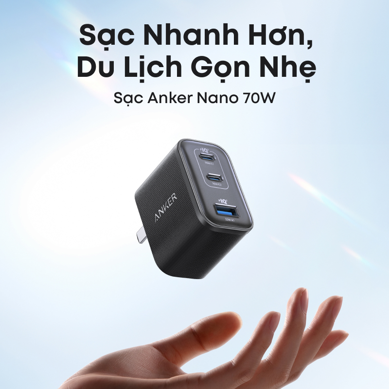 Anker GaN Ultra Charger, USB C charger 70W, 3 Port Compact Charger with Foldable Plug for iPhone 17, 16\16 pro, 15\15 pro, Pixel, Galaxy S25,S24, iPad