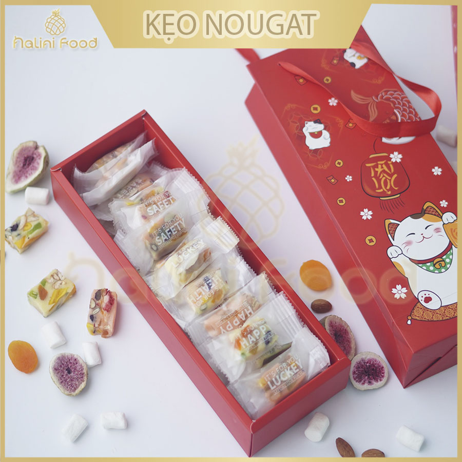 Quà tết Kẹo Nougat kẹo hạnh phúc trái cây sấy, hạt dinh dưỡng - set kẹo tết