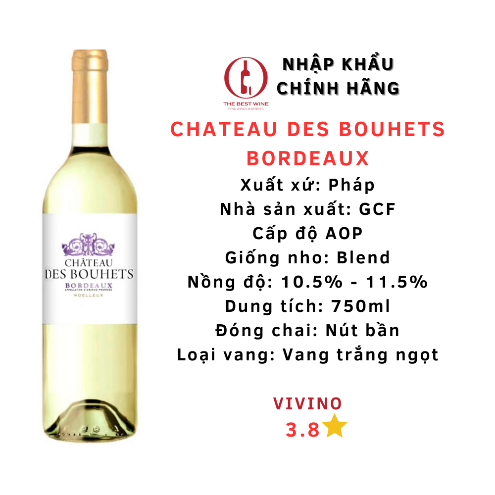 Vang Pháp Chateau Des Bouhets Vị Ngọt Mật Ong