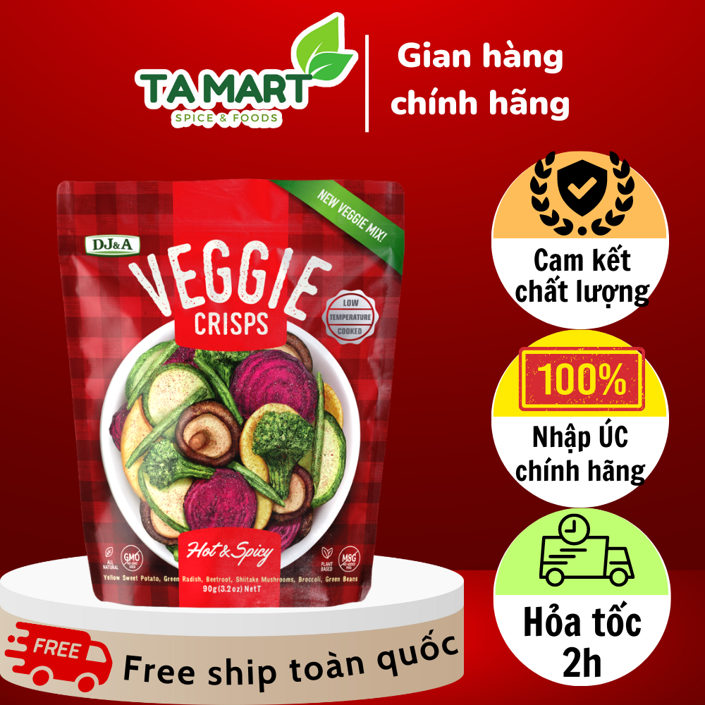 Rau củ sấy giòn vị cay DJ&A 90gr - DJ&A Veggie Crisps Hot & Spicy 90g