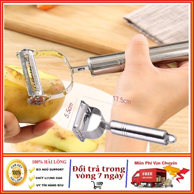 Nạo rau củ inox siêu sắc đa năng, dụng cụ nạo rau củ quả 2in1