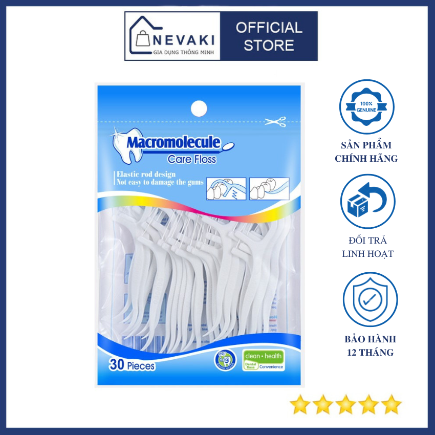 Tăm chỉ nha khoa tiệt trùng bịch 30 cây, chỉ nha khoa vệ sinh răng kẽ răng, chân nướu chuyên dụng Nevaki NK19