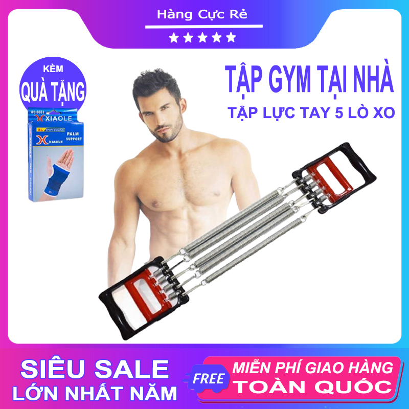 Bộ dụng cụ tập lực tay 5 sợi lò xo + Tặng bao tay tập gym, tập thể dục tại nhà, tác dụng kép cho tay ngực bụng săn chắc - Shop Hàng Cực Rẻ