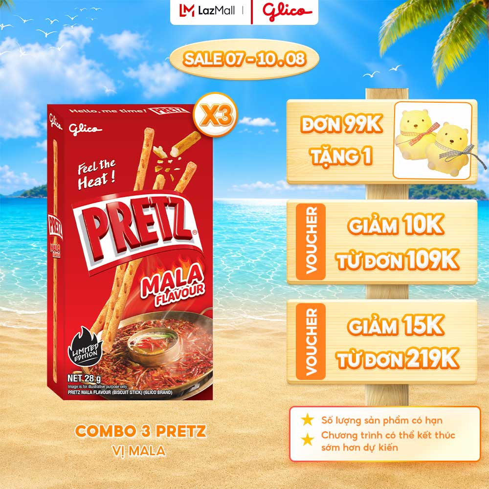 Combo 3 Hộp Bánh Que Snack Nướng Giòn PRETZ Vị MALA - 28G/Hộp