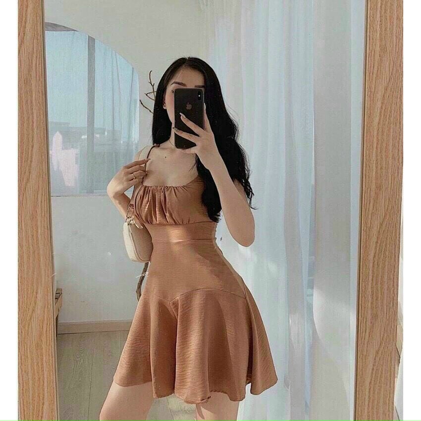 Đầm 2 dây nhúm ngực siêu tôn dáng