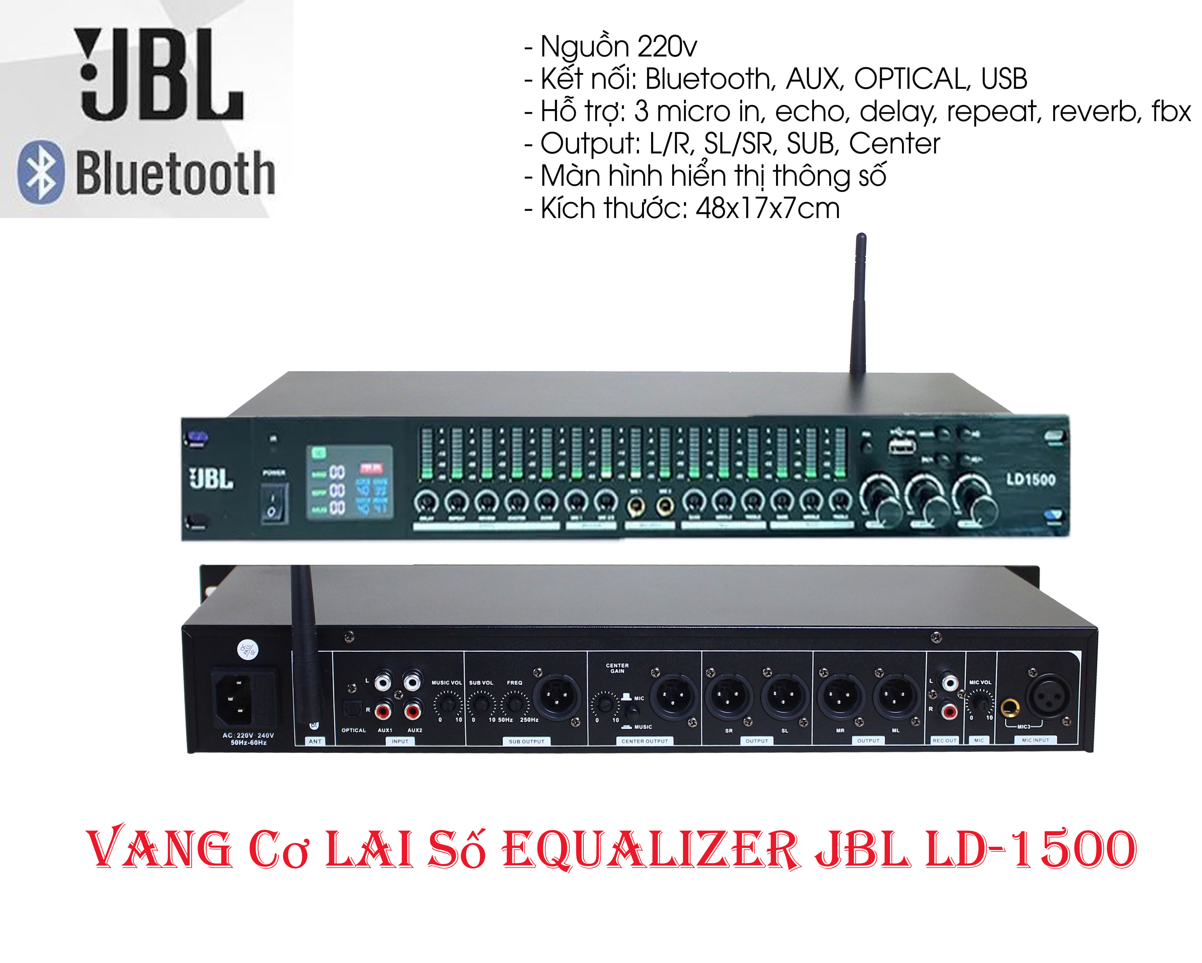 Vang Cơ Lai Số Equalizer JBL LD1500 Vang Cơ Chuyên Dụng Cho Các Hệ Thống Âm Thanh Karaoke...Tiếng Vang Ngọt Ngào Mền Mại Chống Hú Tốt Kiểm Soát Độc Lập Tiếng Vang Và Tiếng Hồi Echo Dễ Dàng Phối Ghép Cũng Như Kết Nối