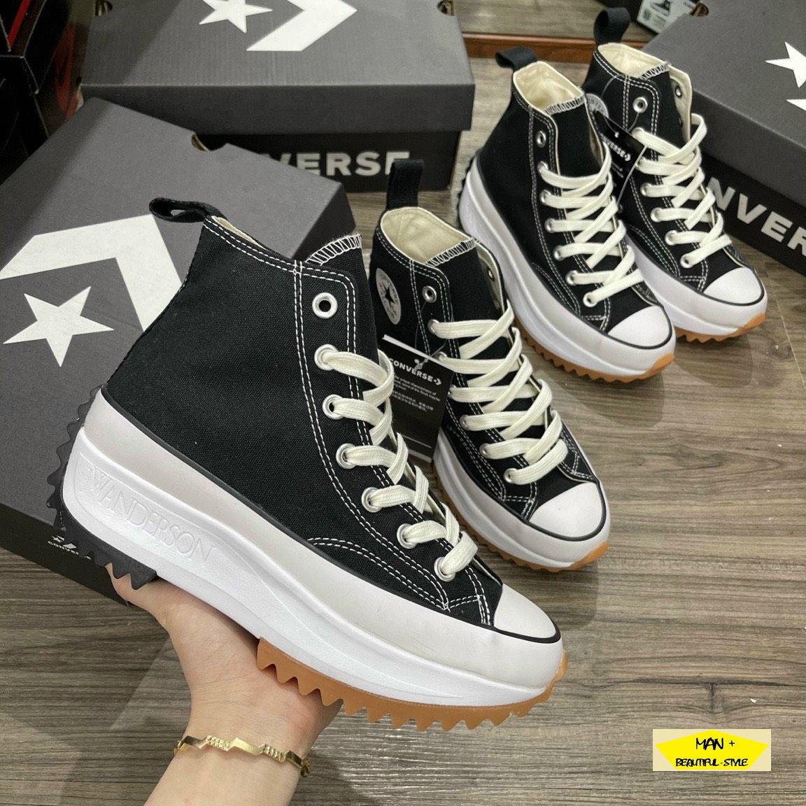 Giày thể thao Converse Run Star Hike Hi Black White Gum siêu phẩm 2021 dành cho nữ (Hỗ trợ đổi trả)
