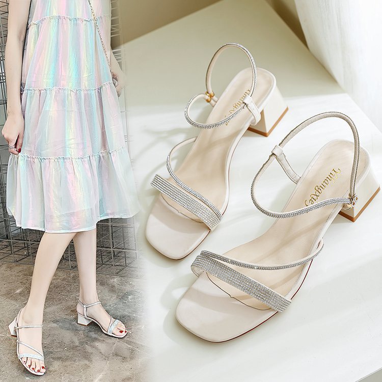 Sandal / Giày sandal cao gót vuông 5p quai bản xoàn dây mảnh chéo hông SD005