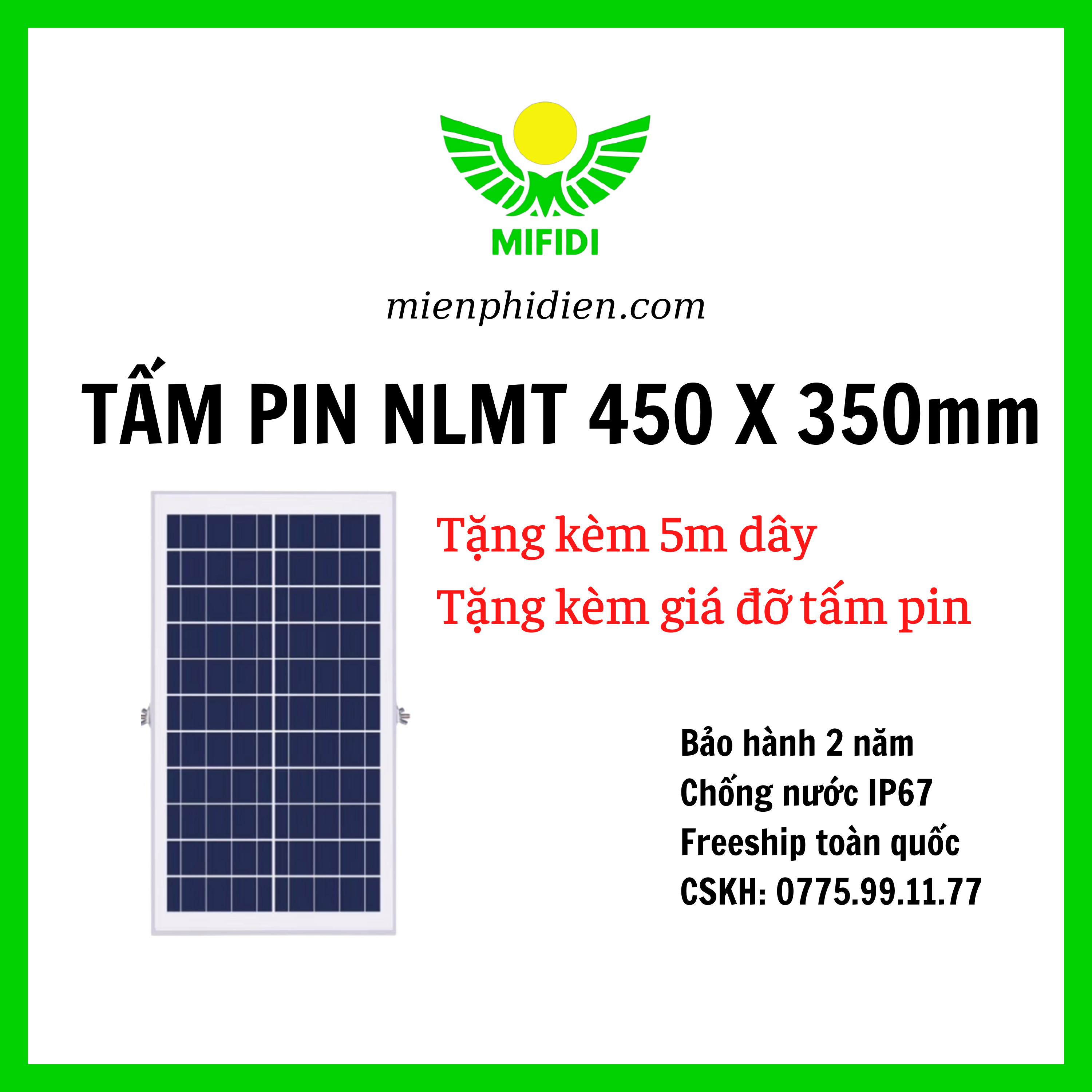 Tấm Pin Năng Lượng Mặt Trời Solar Panel 450 X 350 X 17mm Gồm Đế Gắn Chữ U