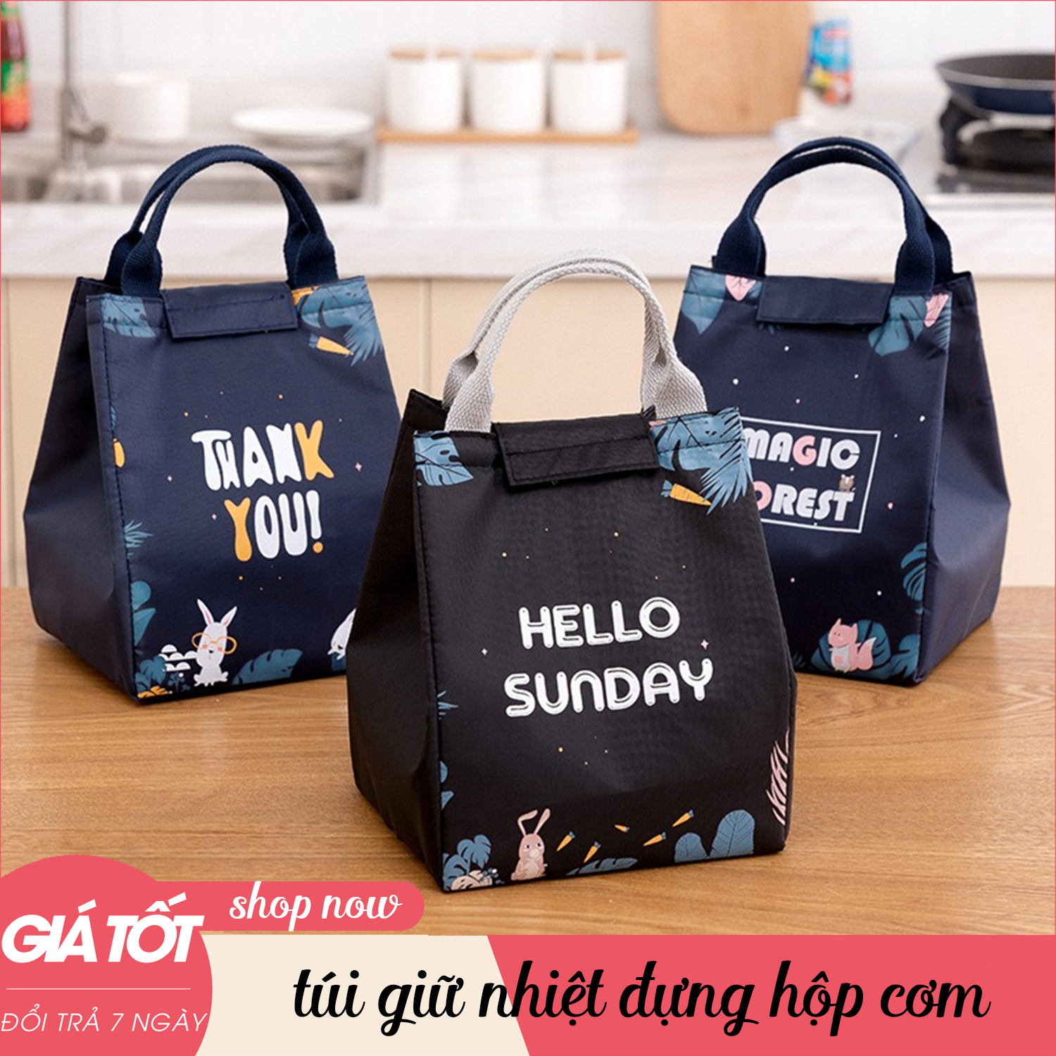 Túi giữ nhiệt, Túi Giữ Nhiệt Đựng Hộp Cơm, Túi Giữ Nhiệt Đựng Hộp Cơm Ăn Trưa, Túi đựng hộp cơm giữ nhiệt 2 lớp, túi giữ nhiệt họa tiết cao cấp