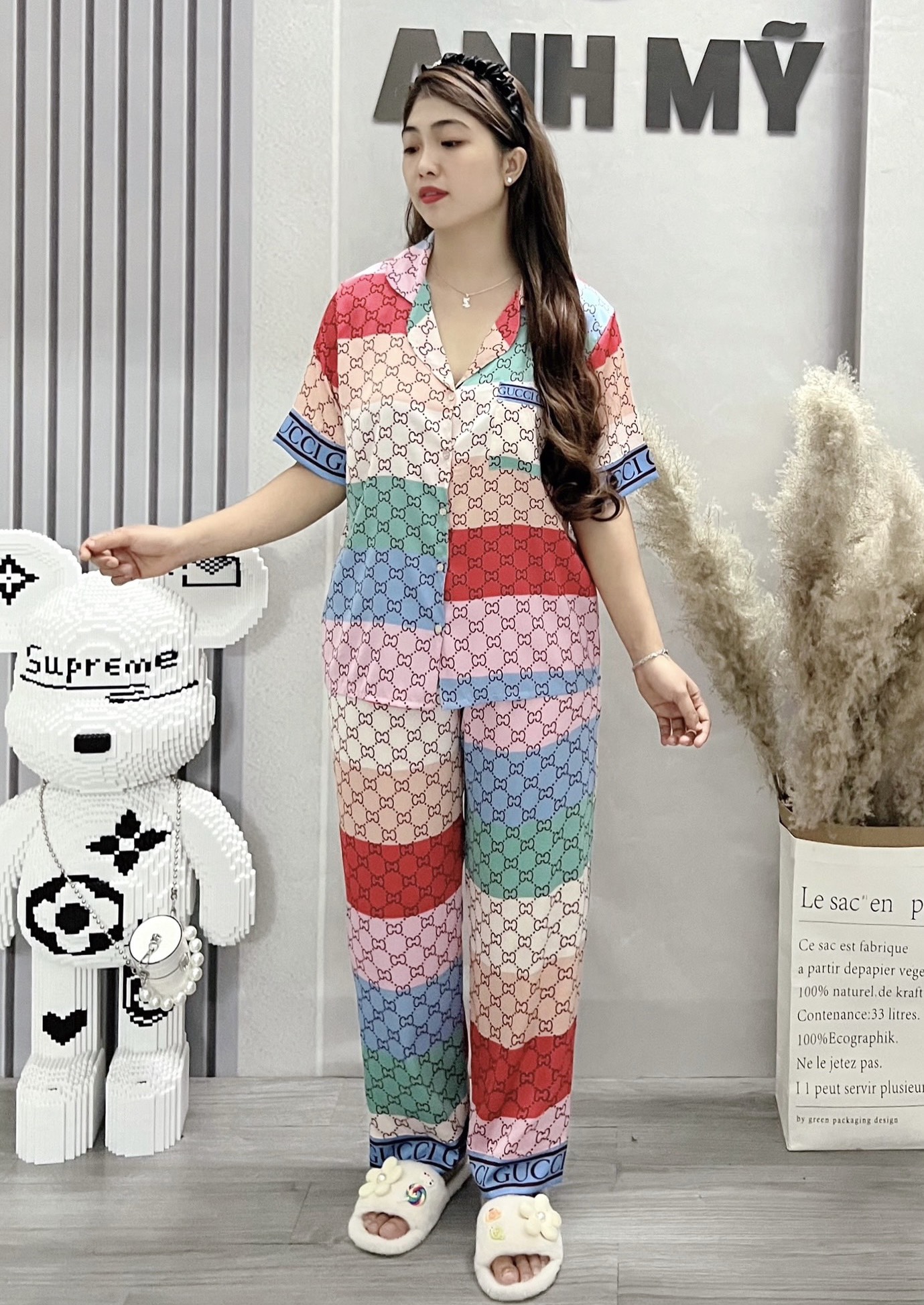 Đồ bộ pijama anh mỹ mặc nhà chất liệu lụa latin cao cấp tay ngắn quần dài bigsize 60-75kg sp0196