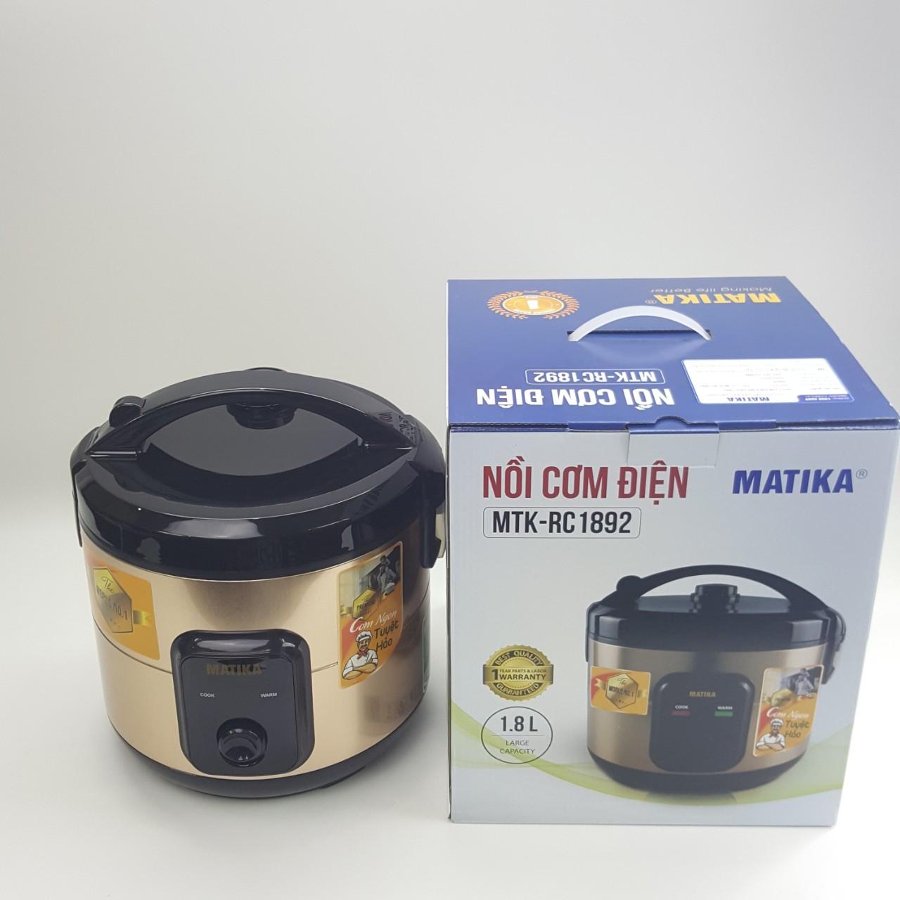 Nồi cơm điện matika 1.8l 900w nắp gài màu nâu đen mtk - rc 1892